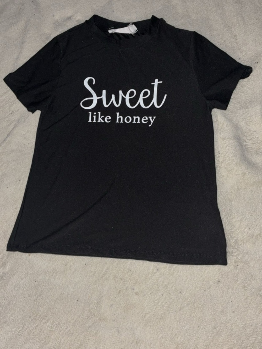 Time and Tru Black Tee with "Sweet like honey" Script